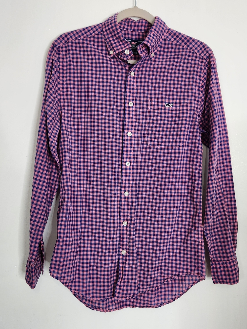 Vineyard Vines Tucker Shirt Mens Small Pink Blue Gingham Classic Fit Cotton